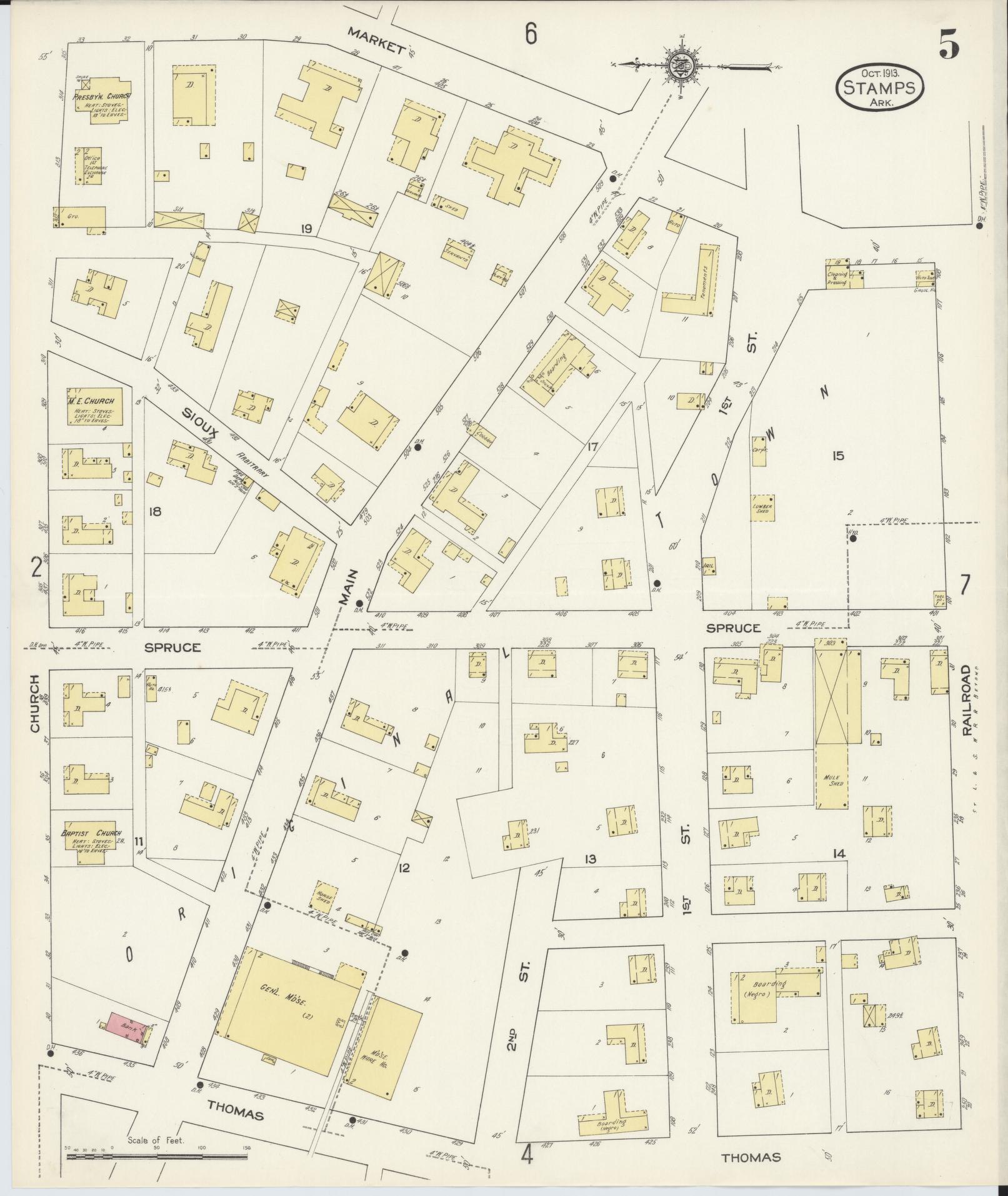 Sanborn Fire Insurance Map from Stamps, Lafayette County, Arkansas (1913), Sheet #0005 - Complete Map Set gallery image, historic Sanborn map, vintage wall art, Arkansas Arkansas