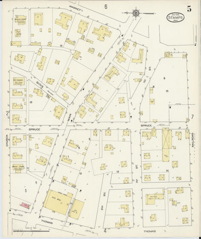 Sanborn Fire Insurance Map from Stamps, Lafayette County, Arkansas (1913), Sheet #0005 - Complete Map Set gallery image, historic Sanborn map, vintage wall art, Arkansas Arkansas