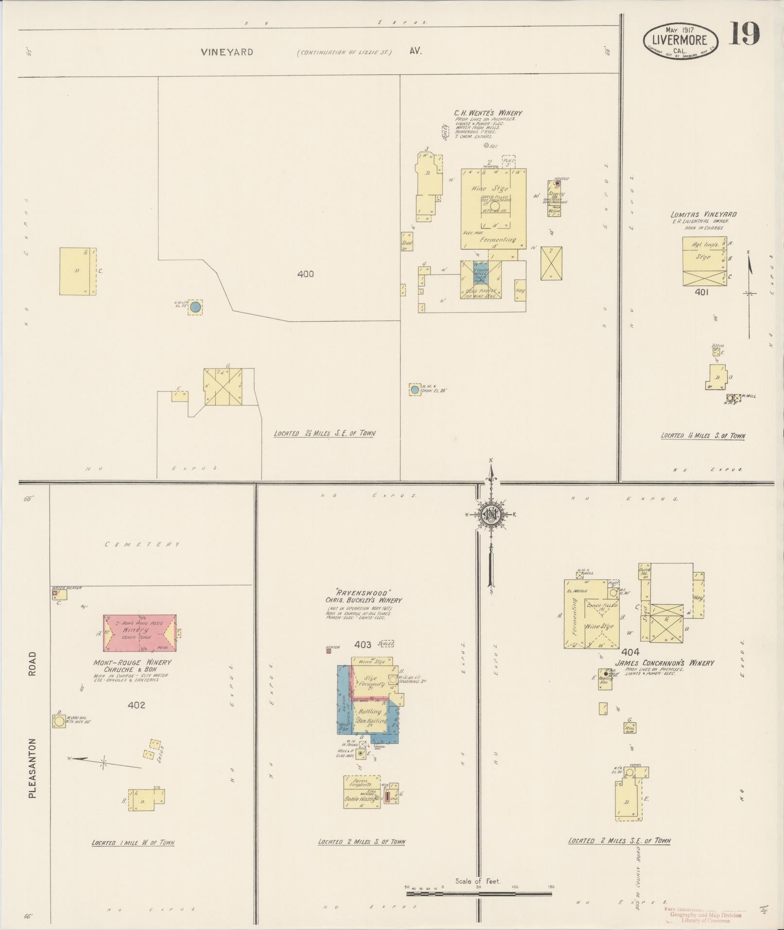Sanborn Fire Insurance Map from Livermore, Alameda County, California (1917), Sheet #0019 - Complete Map Set gallery image, historic Sanborn map, vintage wall art, California California