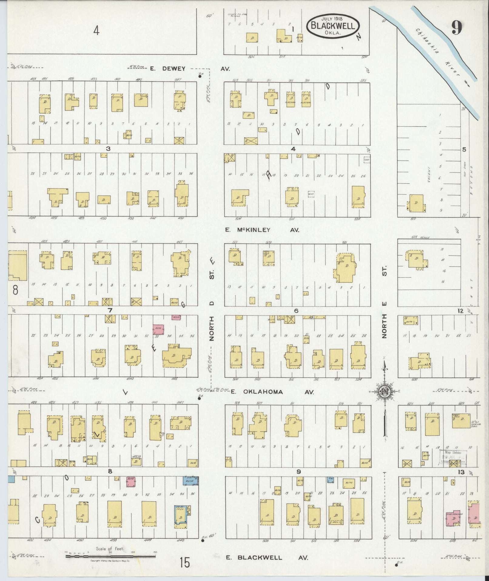 Sanborn Fire Insurance Map from Blackwell, Kay County, Oklahoma (1918), Sheet #0009 - Historic Sanborn Fire Insurance Map Print, vintage old map wall art, antique decor, genealogy gift, Oklahoma Oklahoma map