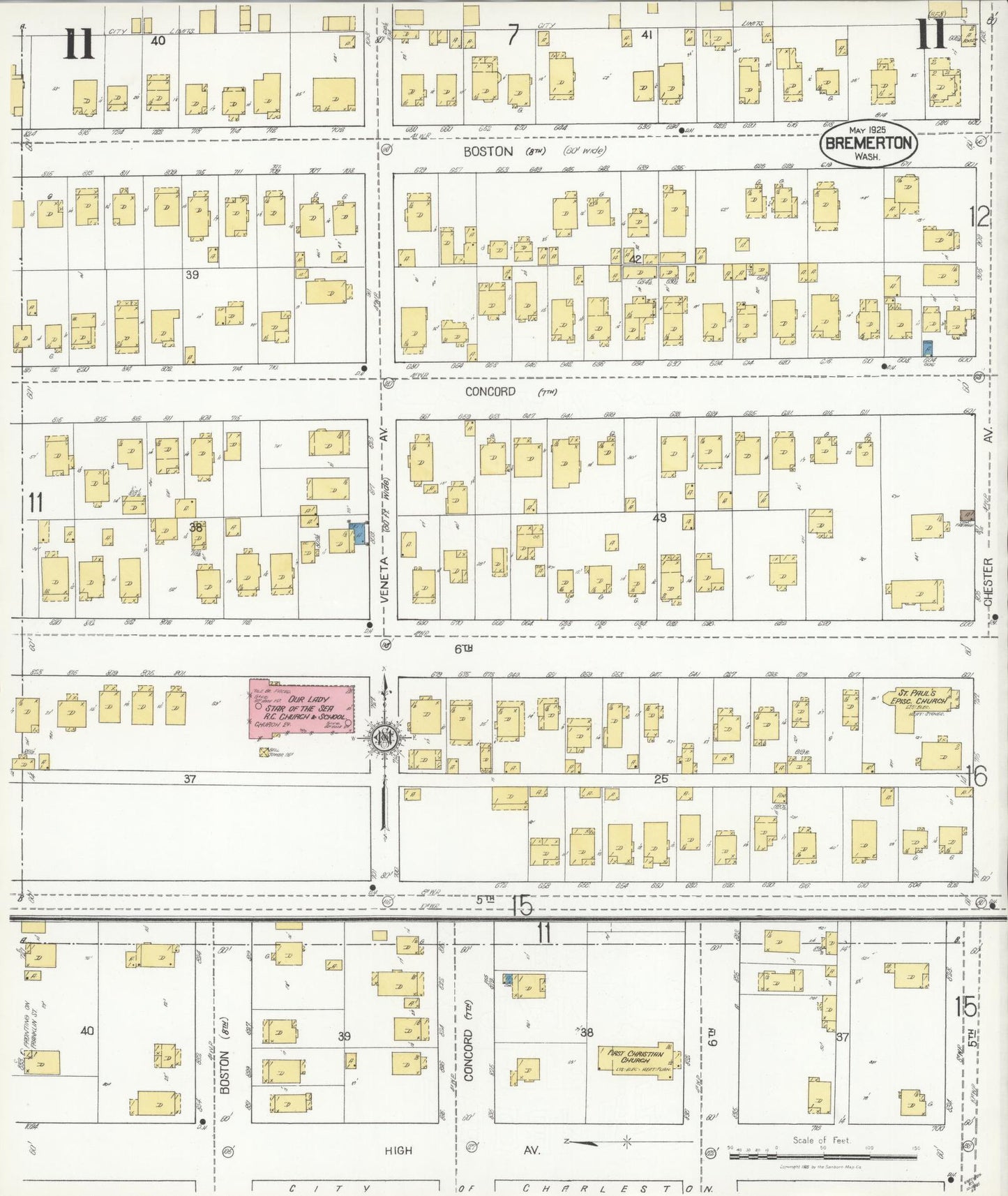 Sanborn Fire Insurance Map from Bremerton, Kitsap County, Washington (1925), Sheet #0011 - Complete Map Set gallery image, historic Sanborn map, vintage wall art, Washington Washington