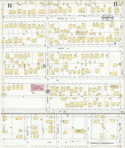 Sanborn Fire Insurance Map from Bremerton, Kitsap County, Washington (1925), Sheet #0011 - Complete Map Set gallery image, historic Sanborn map, vintage wall art, Washington Washington