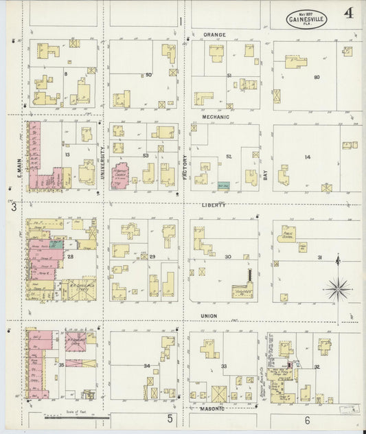 Sanborn Fire Insurance Map from Gainesville, Alachua County, Florida (1897), Sheet #0004 - Historic Sanborn Fire Insurance Map Print, vintage old map wall art, antique decor, genealogy gift, Florida Florida map