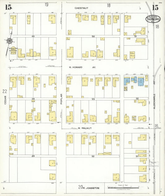 Sanborn Fire Insurance Map from Tarboro, Edgecombe County, North Carolina (1923), Sheet #0015 - Historic Sanborn Fire Insurance Map Print, vintage old map wall art, antique decor, genealogy gift, North Carolina North Carolina map