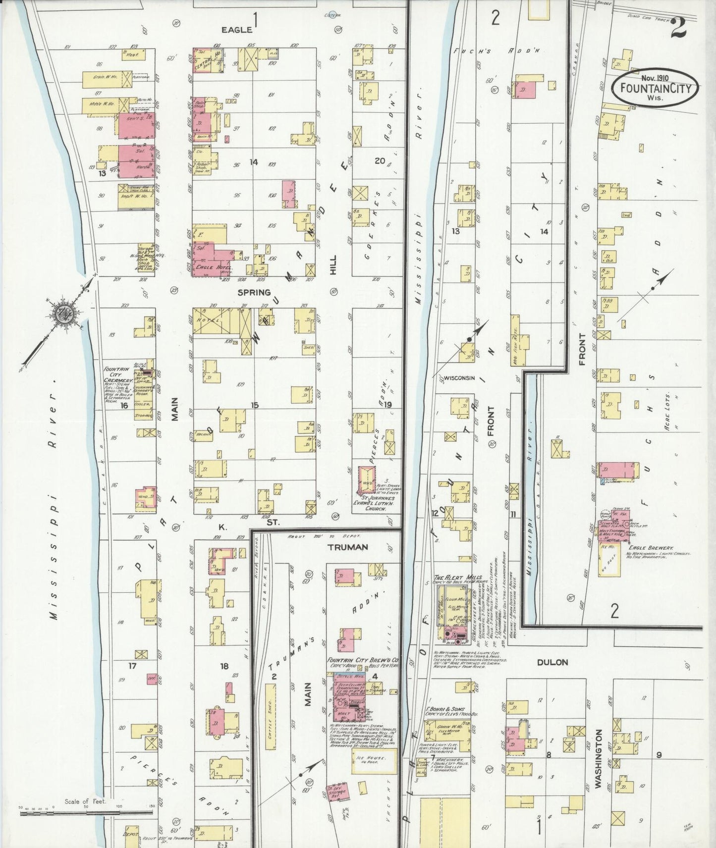 Sanborn Fire Insurance Map from Fountain City, Buffalo County, Wisconsin (1910), Sheet #0002 - Historic Sanborn Fire Insurance Map Print, vintage old map wall art, antique decor, genealogy gift, Wisconsin Wisconsin map