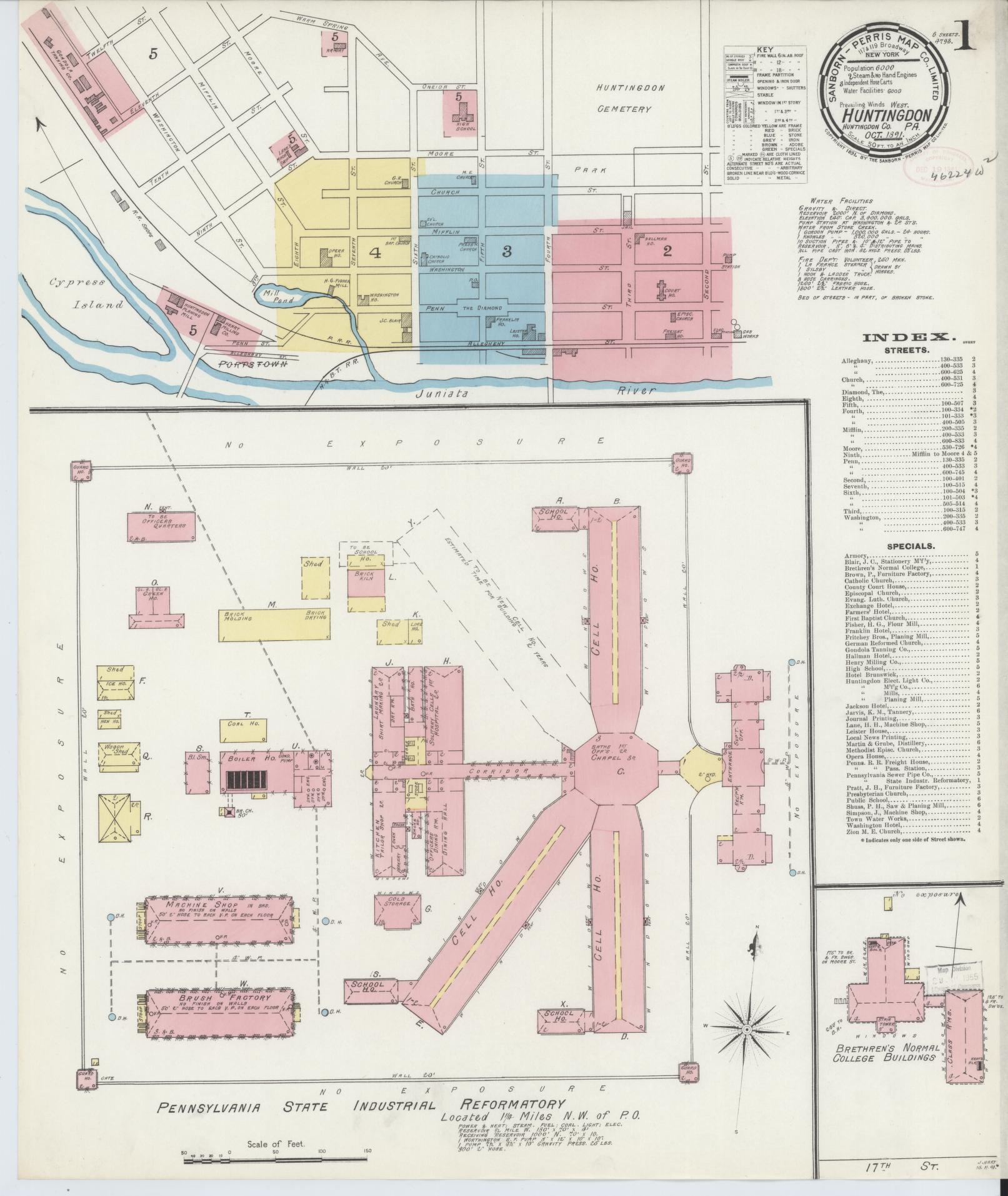 Sanborn Fire Insurance Map from Huntingdon, Huntingdon County, Pennsylvania. (1891) – Historic Sanborn Fire Insurance Map Print