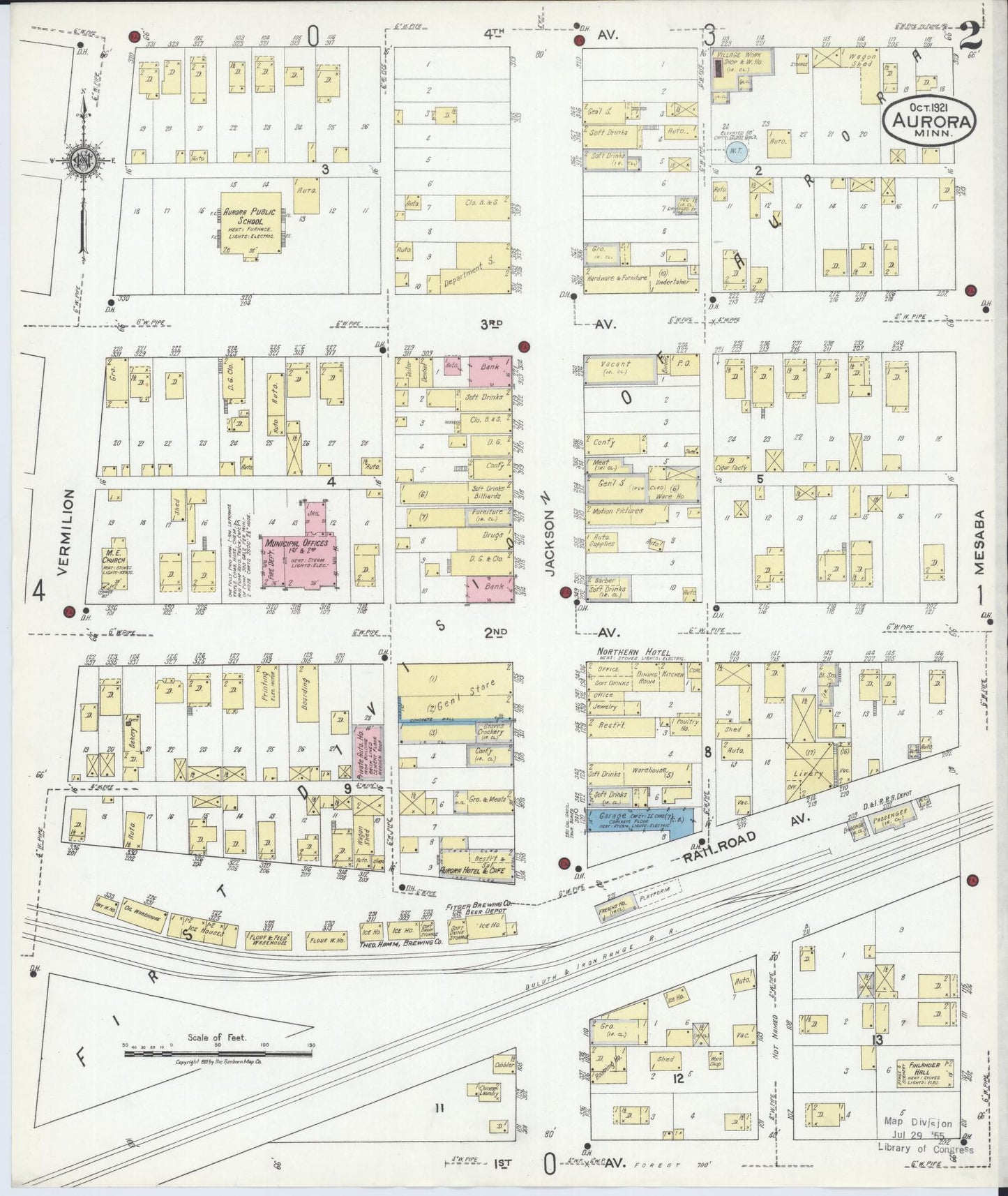 Sanborn Fire Insurance Map from Aurora, Saint Louis County, Minnesota (1921), Sheet #0002 - Complete Map Set gallery image, historic Sanborn map, vintage wall art, Minnesota Minnesota