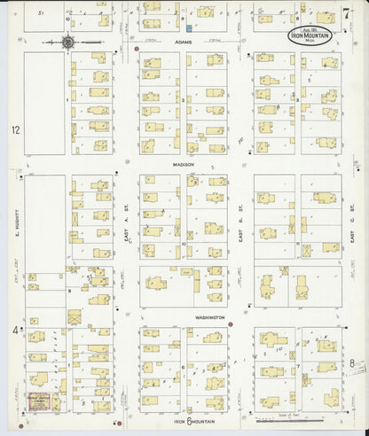 Sanborn Fire Insurance Map from Iron Mountain, Dickinson County, Michigan (1911), Sheet #0007 - Complete Map Set gallery image, historic Sanborn map, vintage wall art, Michigan Michigan