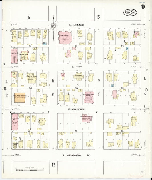 Sanborn Fire Insurance Map from Red Oak, Montgomery County, Iowa (1914), Sheet #0009 - Historic Sanborn Fire Insurance Map Print, vintage old map wall art