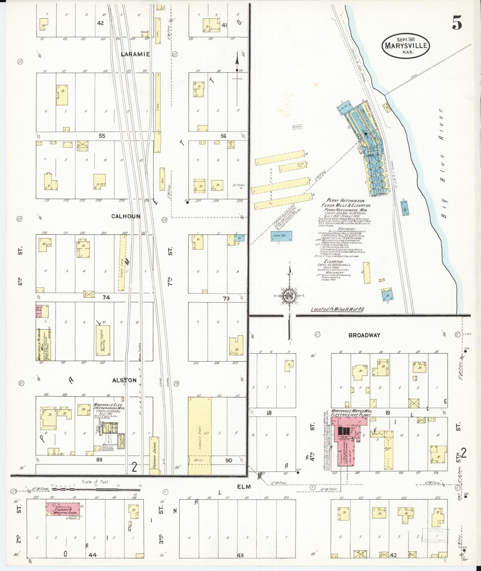 Sanborn Fire Insurance Map from Marysville, Marshall County, Kansas (1911), Sheet #0005 - Complete Map Set gallery image, historic Sanborn map, vintage wall art, Kansas Kansas