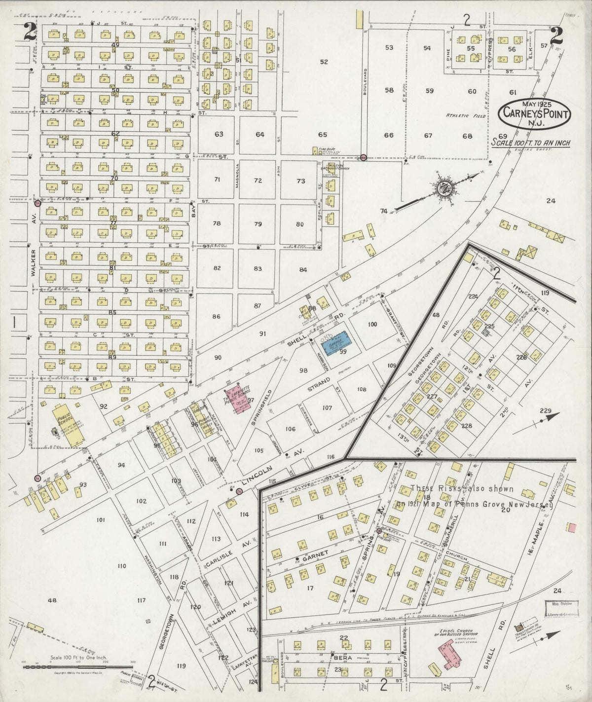 Sanborn Fire Insurance Map from Carneys Point, Salem County, New Jersey (1925), Sheet #0002 - Complete Map Set gallery image, historic Sanborn map, vintage wall art, New Jersey New Jersey