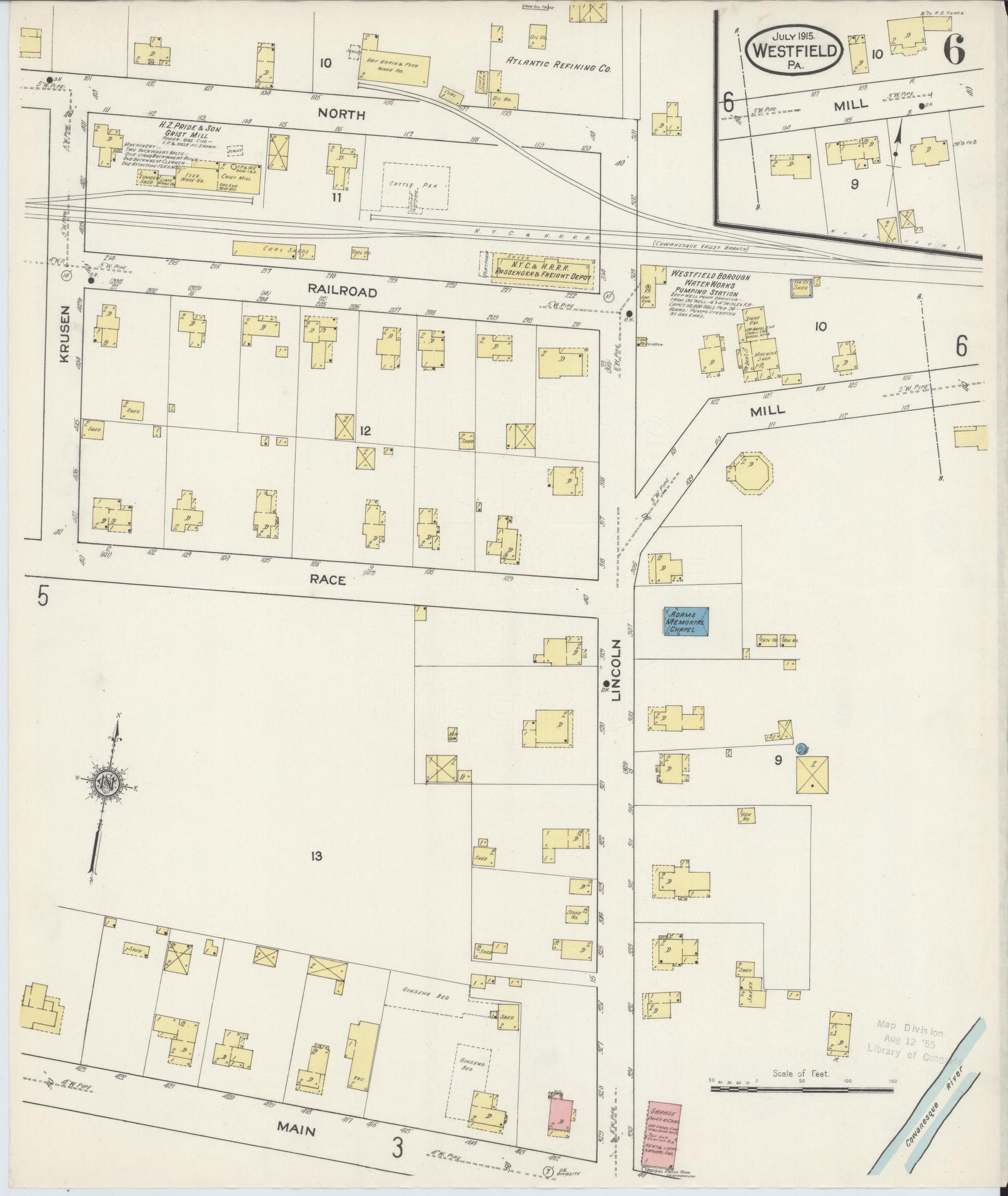 Sanborn Fire Insurance Map from Westfield, Tioga County, Pennsylvania (1915), Sheet #0006 - Complete Map Set gallery image, historic Sanborn map, vintage wall art, Pennsylvania Pennsylvania
