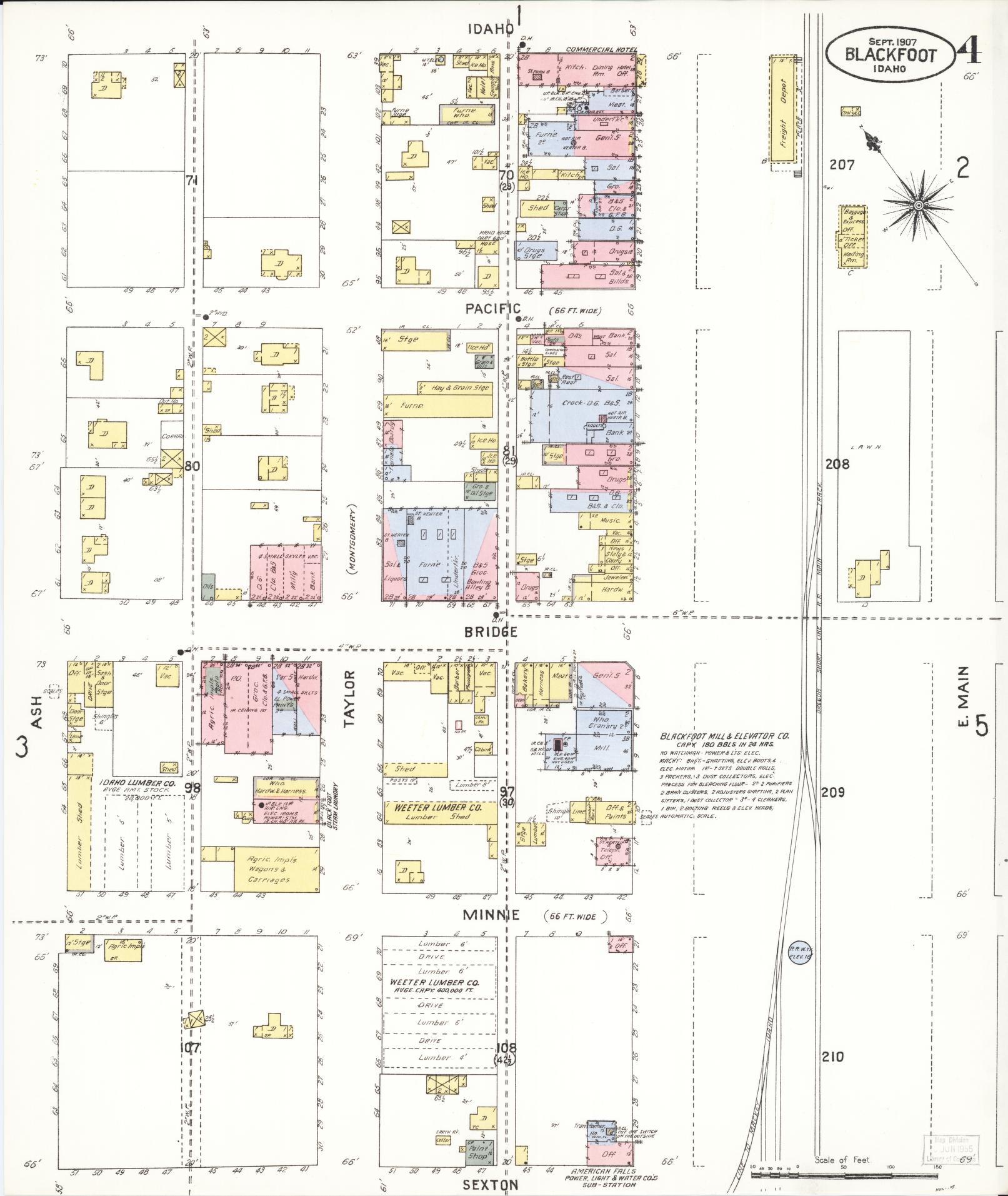 Sanborn Fire Insurance Map from Blackfoot, Bingham County, Idaho (1907), Sheet #0004 - Historic Sanborn Fire Insurance Map Print, vintage old map wall art, antique decor, genealogy gift, Idaho Idaho map