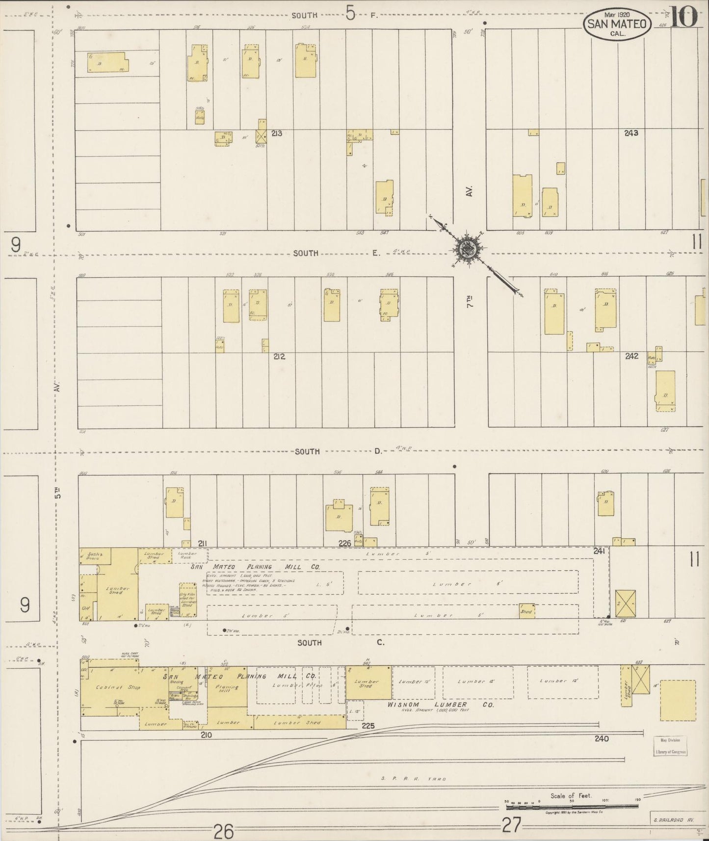 Sanborn Fire Insurance Map from San Mateo, San Mateo County, California (1920), Sheet #0010 - Complete Map Set gallery image, historic Sanborn map, vintage wall art, California California