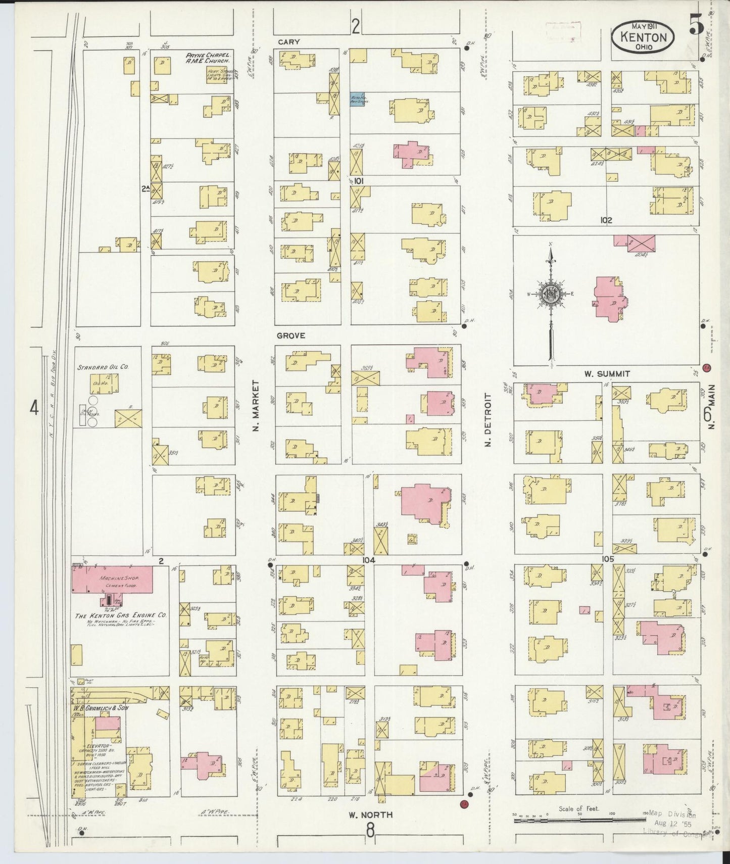 Sanborn Fire Insurance Map from Kenton, Hardin County, Ohio (1911), Sheet #0005 - Historic Sanborn Fire Insurance Map Print, vintage old map wall art, antique decor, genealogy gift, Ohio Ohio map
