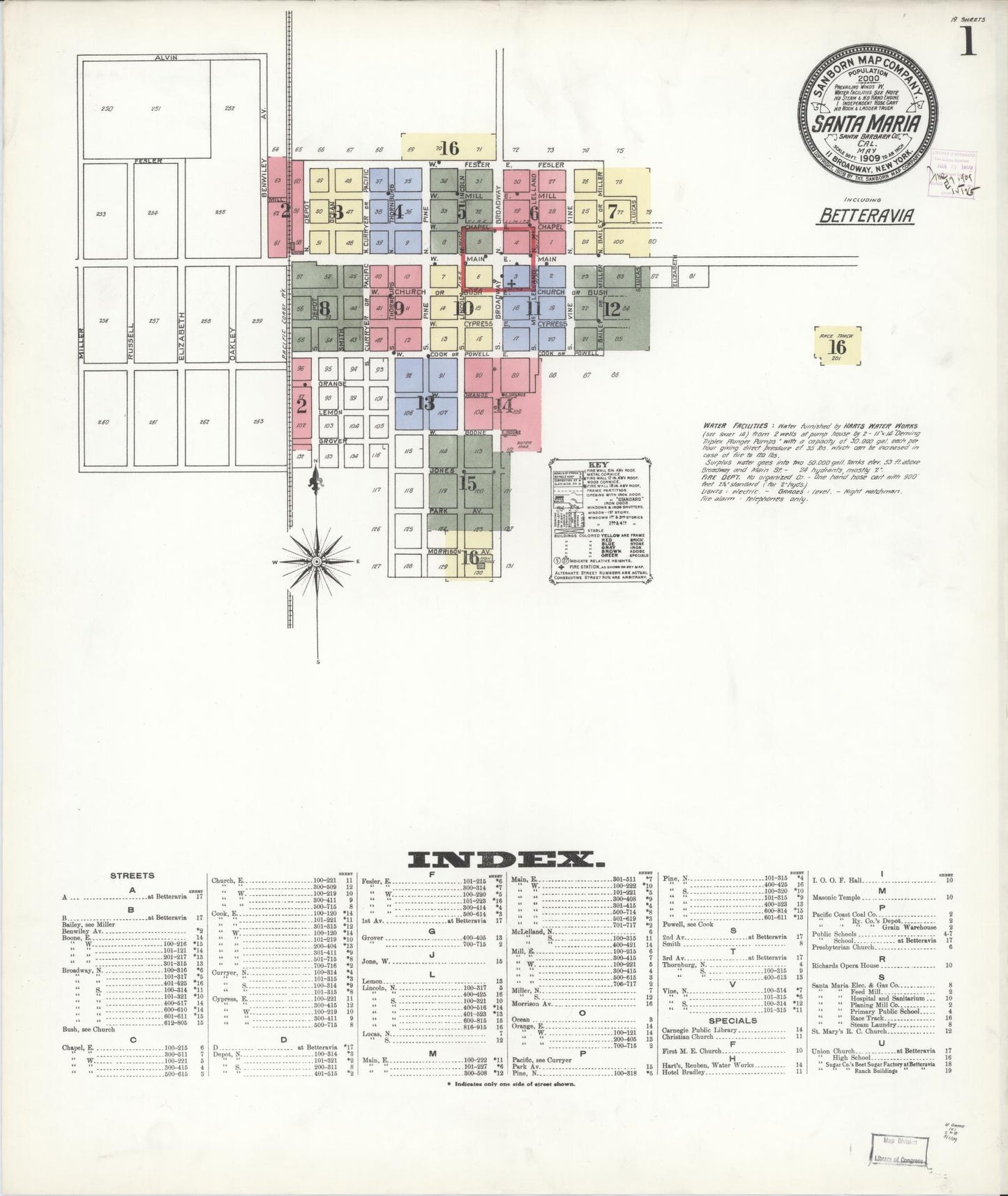 Sanborn Fire Insurance Map from Santa Maria, Santa Barbara County, California (1909), Sheet #0001 - Complete Map Set gallery image, historic Sanborn map, vintage wall art, California California