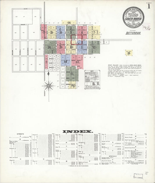 Sanborn Fire Insurance Map from Santa Maria, Santa Barbara County, California (1909), Sheet #0001 - Complete Map Set gallery image, historic Sanborn map, vintage wall art, California California