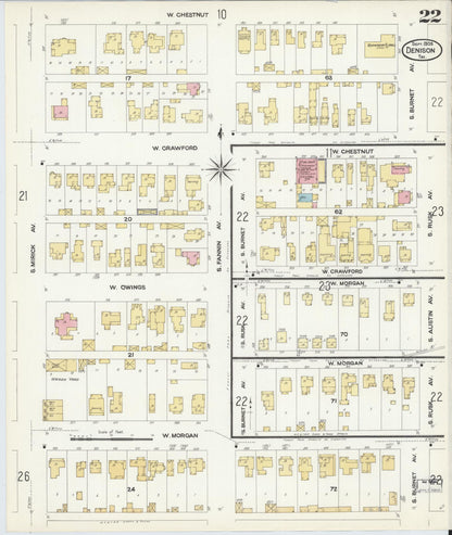 Sanborn Fire Insurance Map from Denison, Grayson County, Texas (1908), Sheet #0022 - Complete Map Set gallery image, historic Sanborn map, vintage wall art, Texas Texas