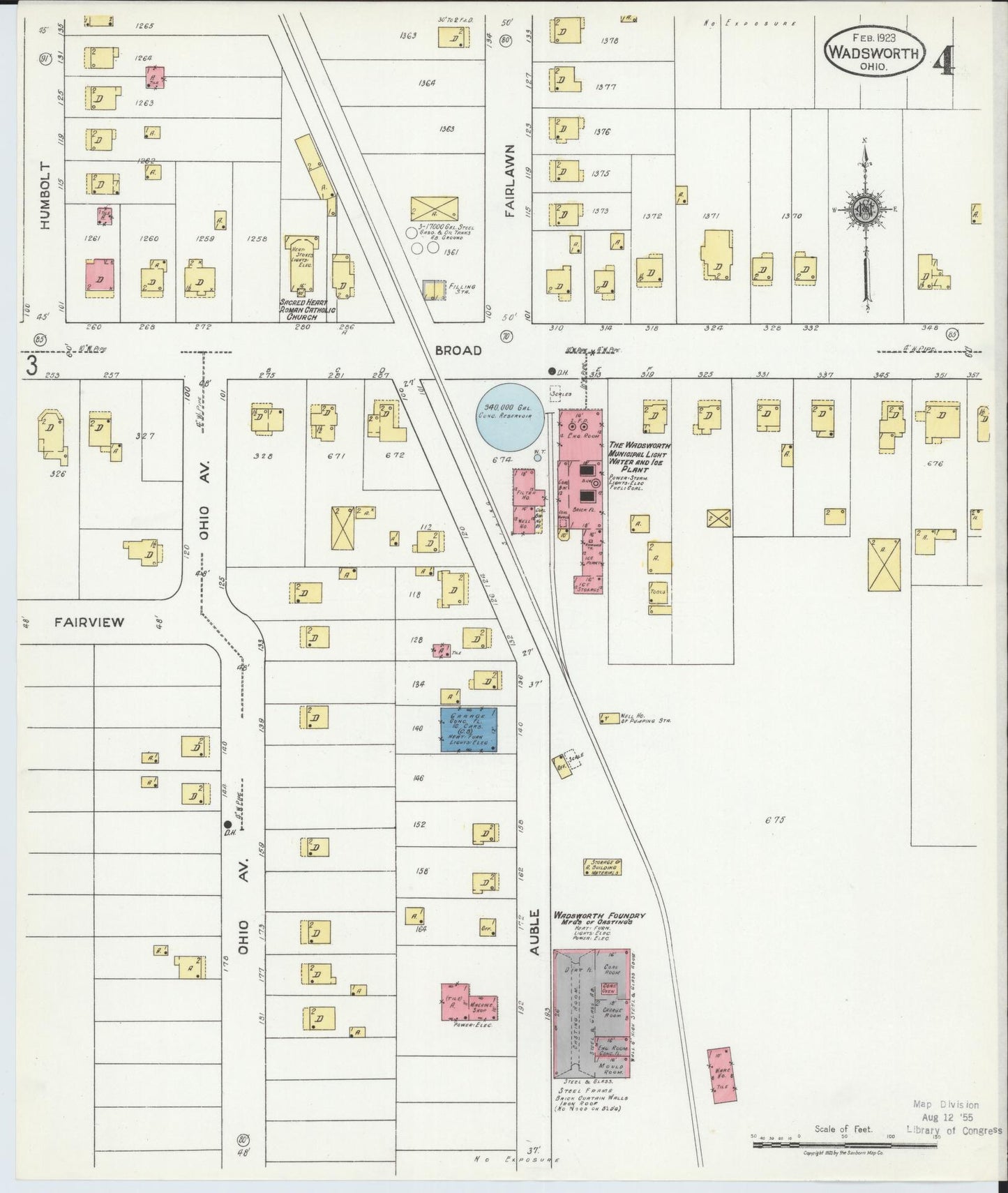 Sanborn Fire Insurance Map from Wadsworth, Medina County, Ohio (1923), Sheet #0004 - Historic Sanborn Fire Insurance Map Print, vintage old map wall art, antique decor, genealogy gift, Ohio Ohio map