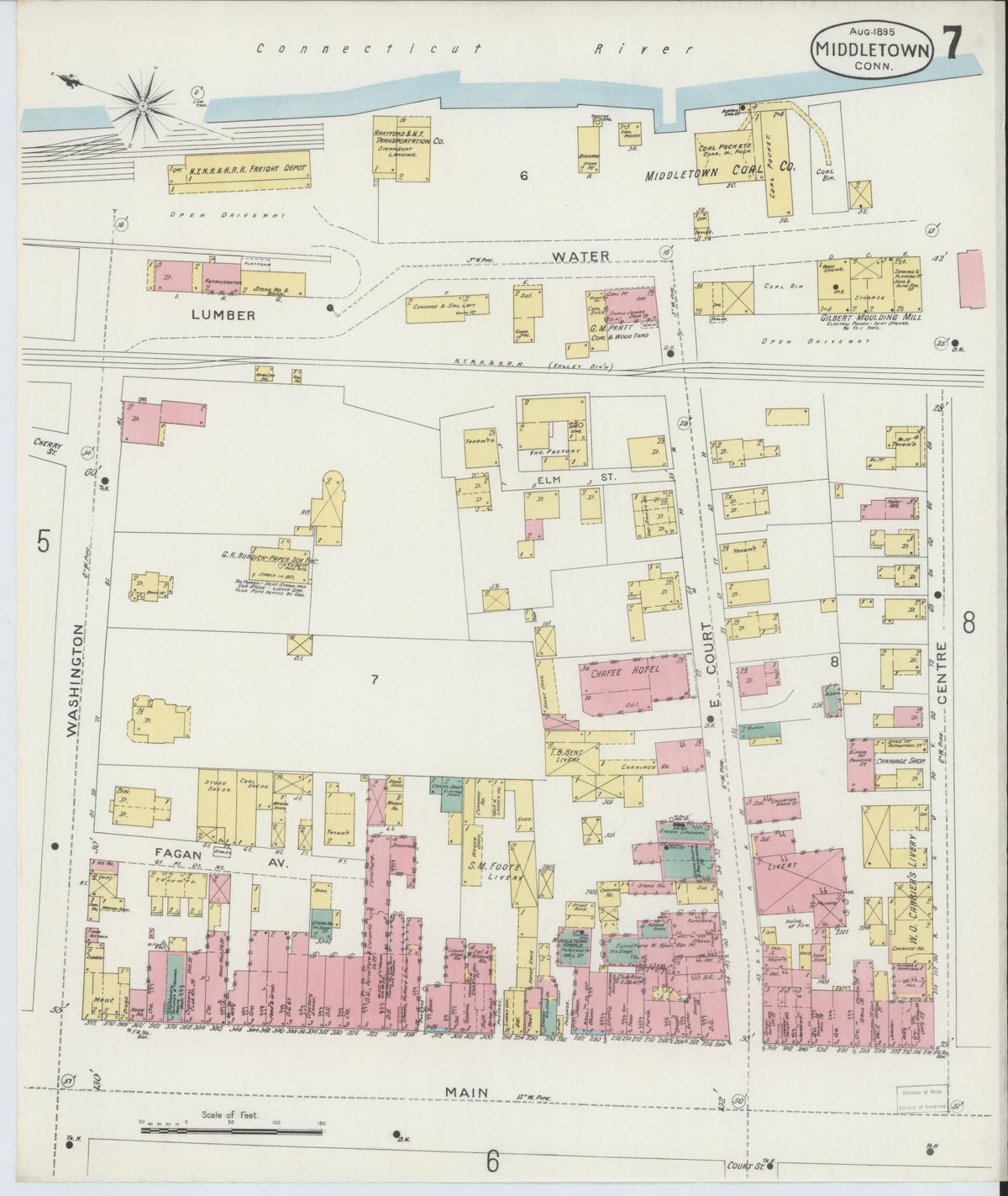 Sanborn Fire Insurance Map from Middletown, Middlesex County, Connecticut (1895), Sheet #0007 - Historic Sanborn Fire Insurance Map Print, vintage old map wall art, antique decor, genealogy gift, Connecticut Connecticut map