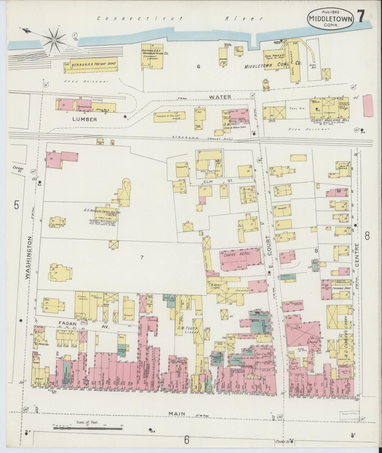 Sanborn Fire Insurance Map from Middletown, Middlesex County, Connecticut (1895), Sheet #0007 - Historic Sanborn Fire Insurance Map Print, vintage old map wall art, antique decor, genealogy gift, Connecticut Connecticut map