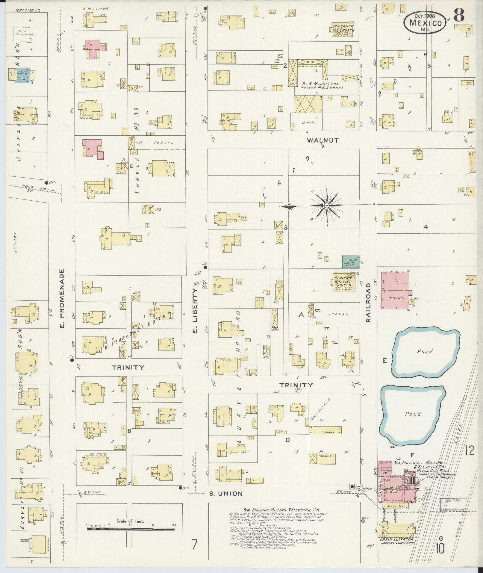 Sanborn Fire Insurance Map from Mexico, Audrain County, Missouri (1908), Sheet #0008 - Complete Map Set gallery image, historic Sanborn map, vintage wall art, Missouri Missouri