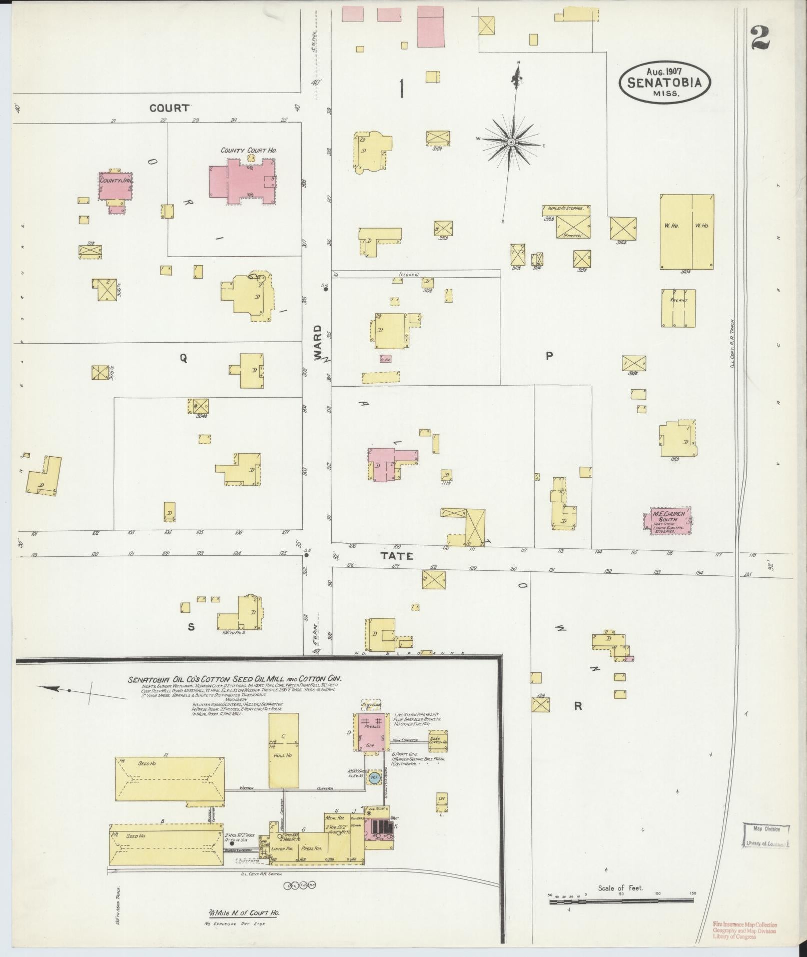 Sanborn Fire Insurance Map from Senatobia, Tate County, Mississippi (1907), Sheet #0002 - Complete Map Set gallery image, historic Sanborn map, vintage wall art, Mississippi Mississippi