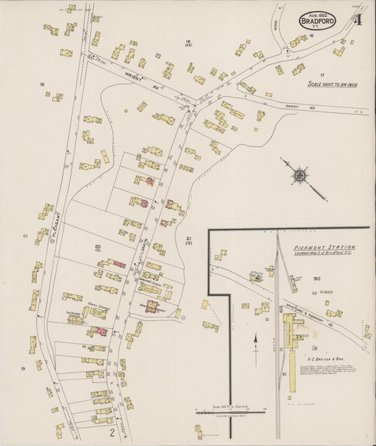 Sanborn Fire Insurance Map from Bradford, Orange County, Vermont (1922), Sheet #0004 - Historic Sanborn Fire Insurance Map Print, vintage old map wall art, antique decor, genealogy gift, Vermont Vermont map