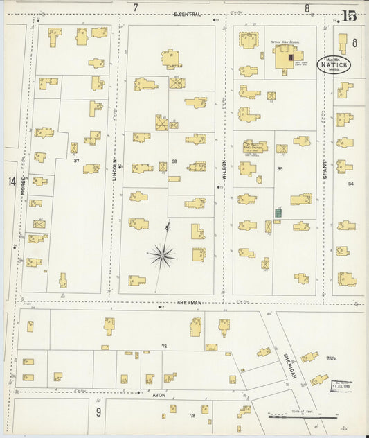 Sanborn Fire Insurance Map from Natick, Middlesex County, Massachusetts (1904), Sheet #0015 - Historic Sanborn Fire Insurance Map Print, vintage old map wall art, antique decor, genealogy gift, Massachusetts Massachusetts map