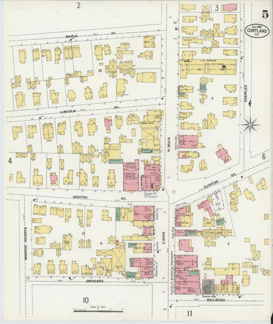 Sanborn Fire Insurance Map from Cortland, Cortland County, New York (1902), Sheet #0005 - Historic Sanborn Fire Insurance Map Print, vintage old map wall art, antique decor, genealogy gift, New York New York map