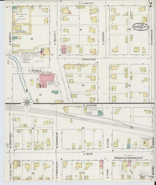 Sanborn Fire Insurance Map from Van Wert, Van Wert County, Ohio (1895), Sheet #0007 - Historic Sanborn Fire Insurance Map Print, vintage old map wall art, antique decor, genealogy gift, Ohio Ohio map