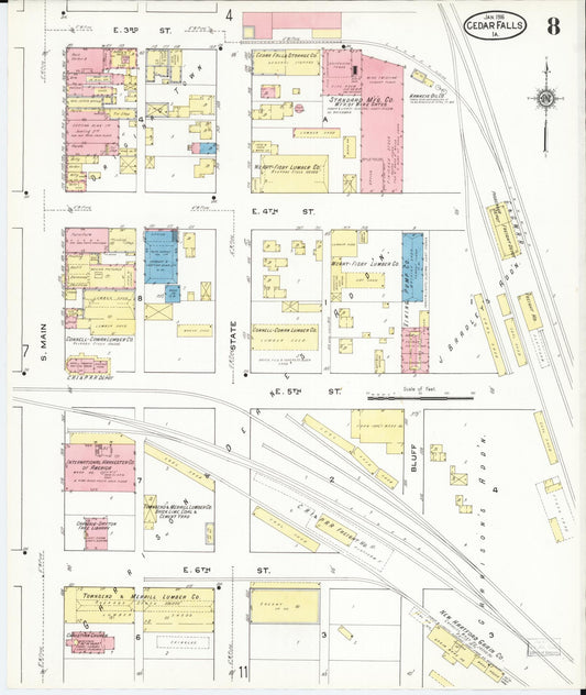 Sanborn Fire Insurance Map from Cedar Falls, Black Hawk County, Iowa (1916), Sheet #0008 - Historic Sanborn Fire Insurance Map Print, vintage old map wall art