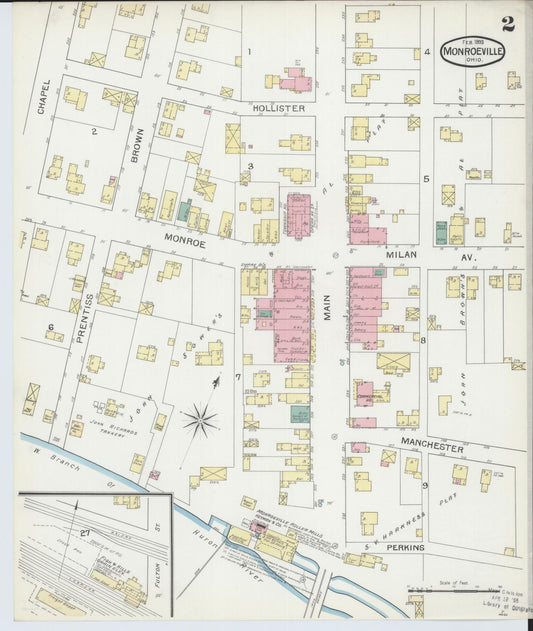 Sanborn Fire Insurance Map from Monroeville, Huron County, Ohio (1893), Sheet #0002 - Historic Sanborn Fire Insurance Map Print, vintage old map wall art, antique decor, genealogy gift, Ohio Ohio map