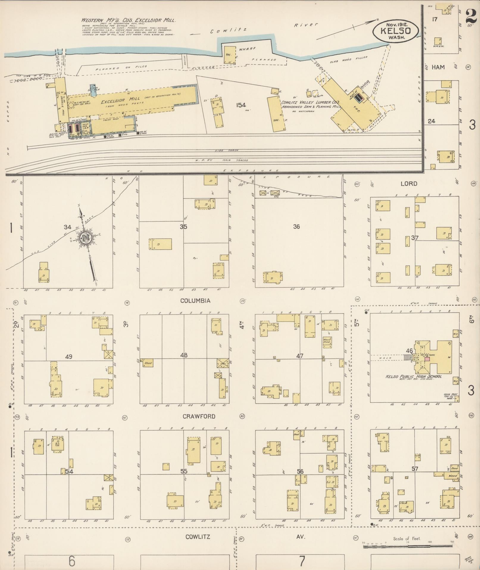 Sanborn Fire Insurance Map from Kelso, Cowlitz County, Washington (1912), Sheet #0002 - Complete Map Set gallery image, historic Sanborn map, vintage wall art, Washington Washington