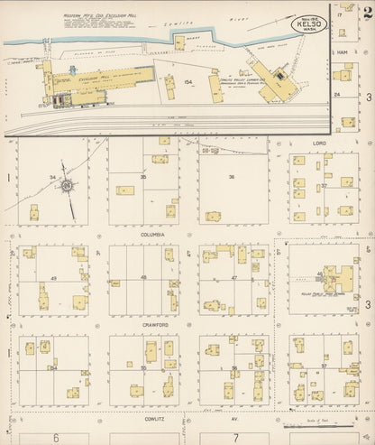 Sanborn Fire Insurance Map from Kelso, Cowlitz County, Washington (1912), Sheet #0002 - Complete Map Set gallery image, historic Sanborn map, vintage wall art, Washington Washington
