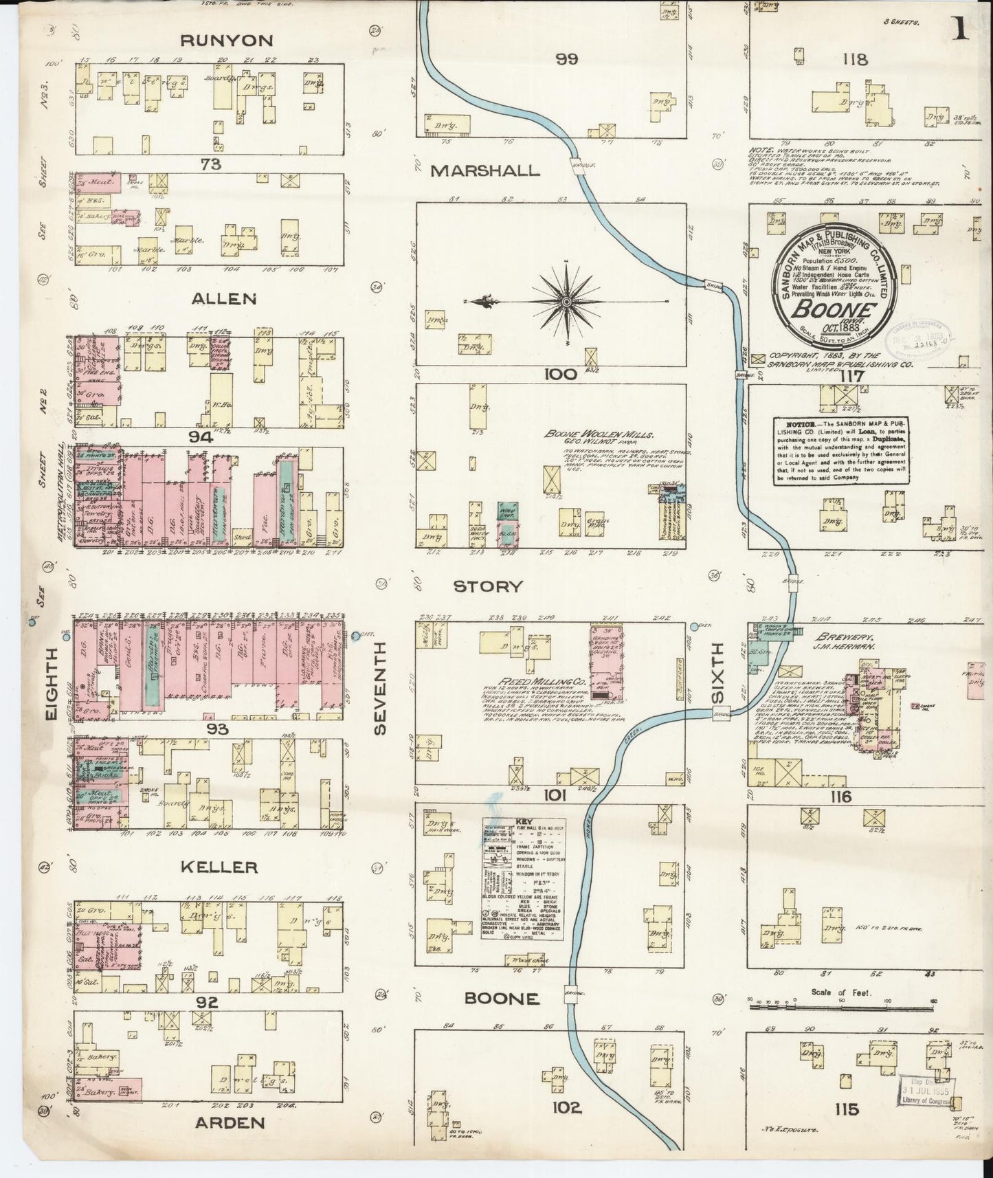 Sanborn Fire Insurance Map from Boone, Boone County, Iowa (1883), Sheet #0001 - Historic Sanborn Fire Insurance Map Print, vintage old map wall art