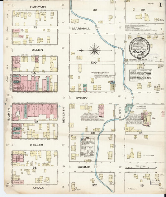 Sanborn Fire Insurance Map from Boone, Boone County, Iowa (1883), Sheet #0001 - Historic Sanborn Fire Insurance Map Print, vintage old map wall art