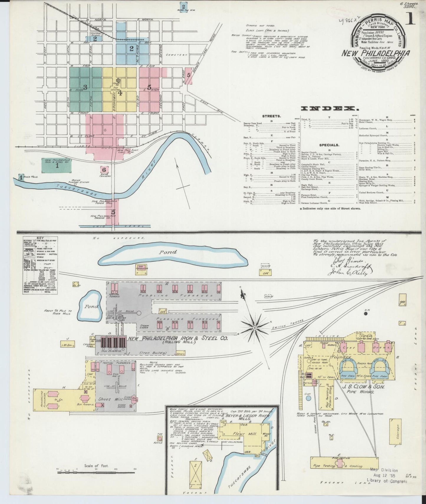 Sanborn Fire Insurance Map from New Philadelphia, Tuscarawas County, Ohio (1892), Sheet #0001 - Complete Map Set gallery image, historic Sanborn map, vintage wall art, Ohio Ohio