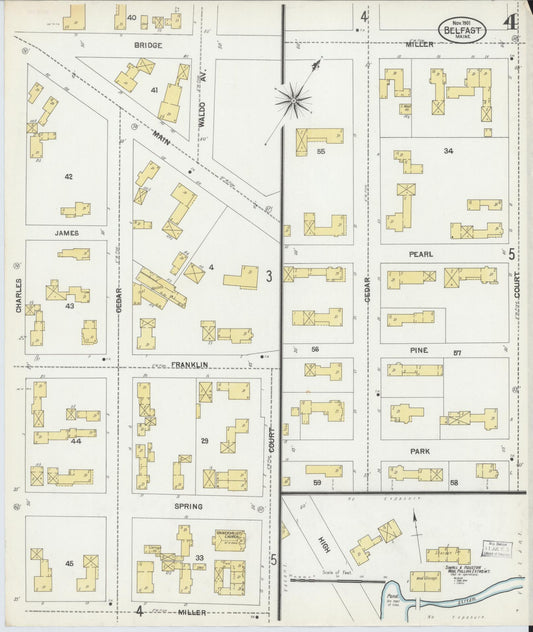 Sanborn Fire Insurance Map from Belfast, Waldo County, Maine (1901), Sheet #0004 - Historic Sanborn Fire Insurance Map Print, vintage old map wall art, antique decor, genealogy gift, Maine Maine map