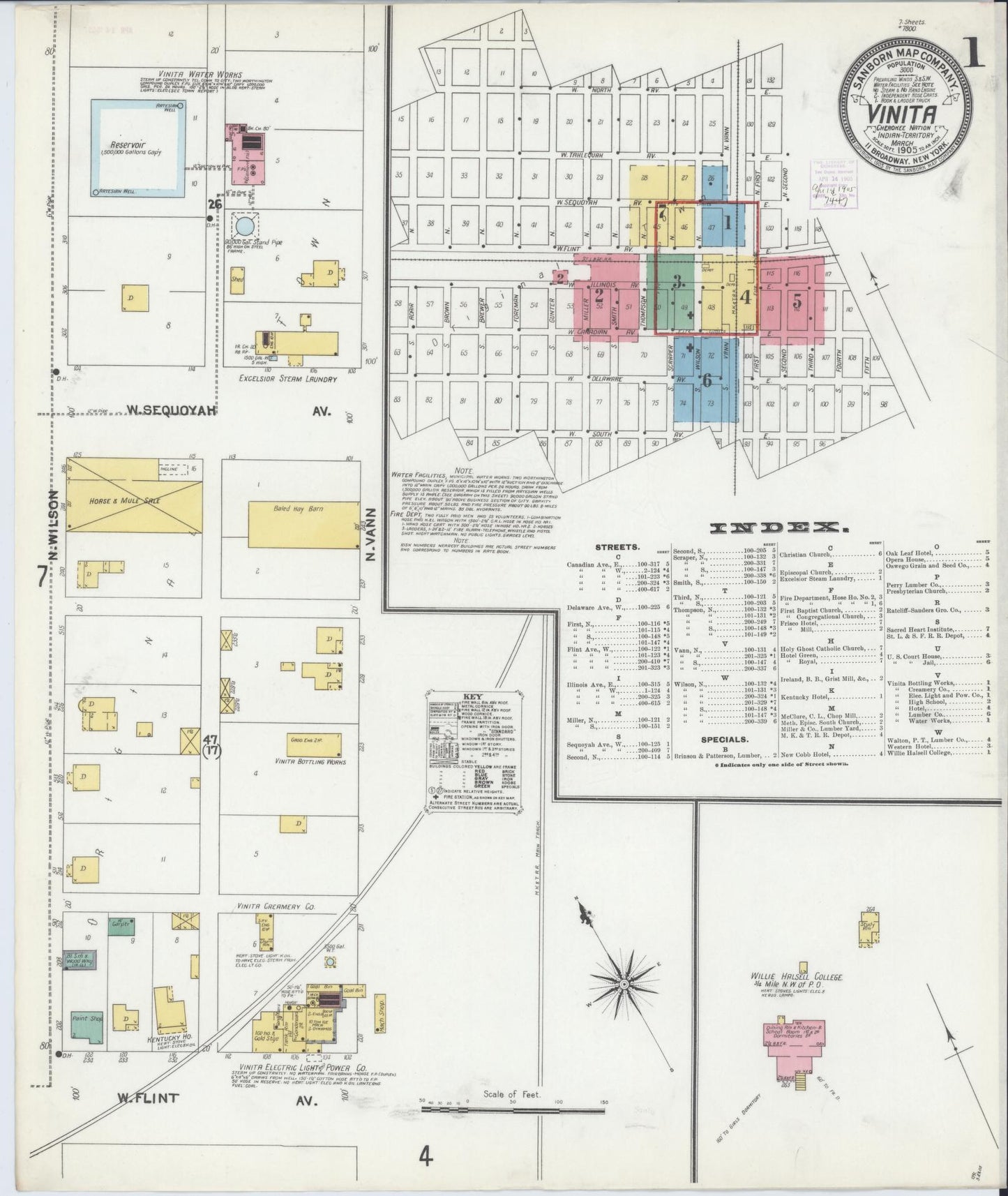 Sanborn Fire Insurance Map from Vinita, Craig County, Oklahoma (1905), Sheet #0001 - Complete Map Set gallery image, historic Sanborn map, vintage wall art, Oklahoma Oklahoma