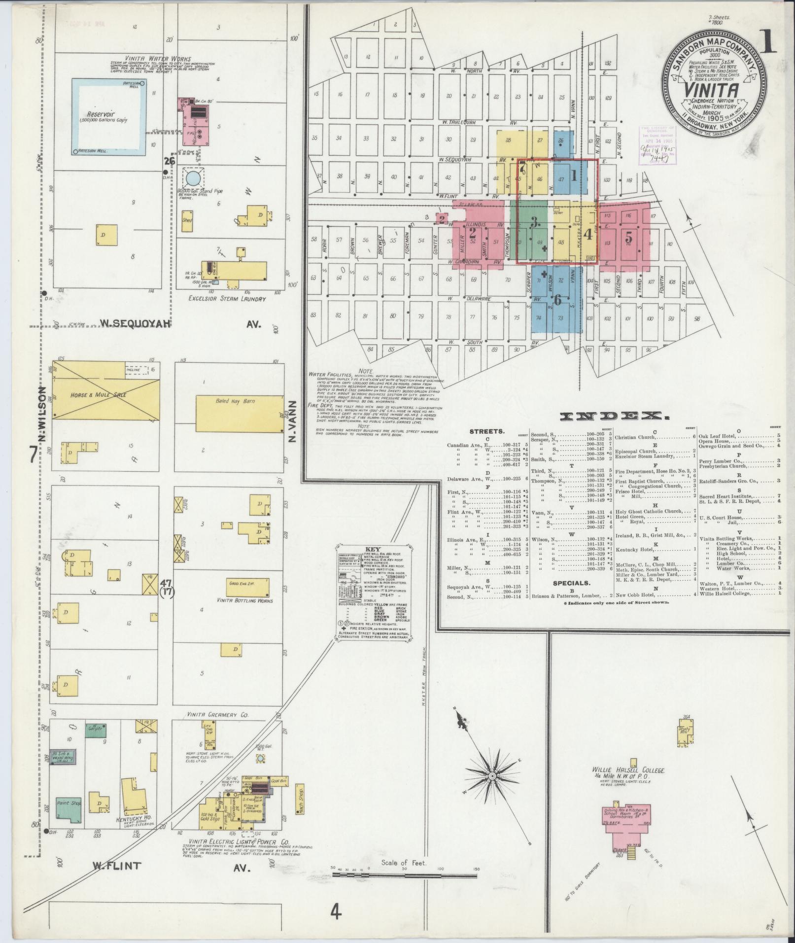 Sanborn Fire Insurance Map from Vinita, Craig County, Oklahoma (1905), Sheet #0001 - Complete Map Set gallery image, historic Sanborn map, vintage wall art, Oklahoma Oklahoma