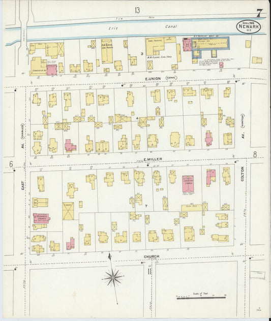 Sanborn Fire Insurance Map from Newark, Wayne County, New York (1906), Sheet #0007 - Historic Sanborn Fire Insurance Map Print, vintage old map wall art, antique decor, genealogy gift, New York New York map