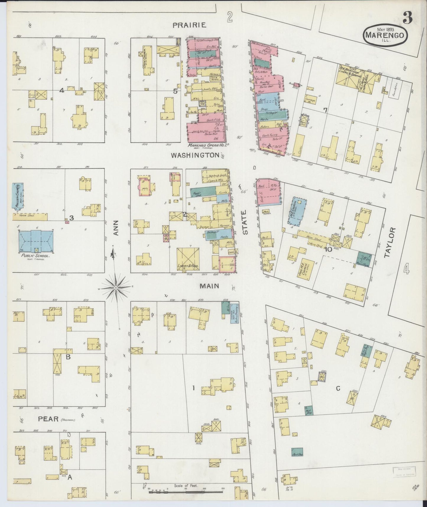 Sanborn Fire Insurance Map from Marengo, McHenry County, Illinois (1893), Sheet #0003 - Complete Map Set gallery image, historic Sanborn map, vintage wall art, Illinois Illinois