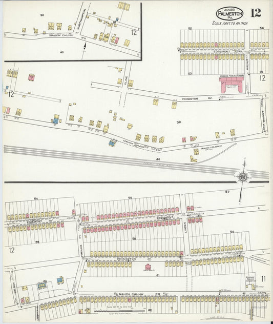 Sanborn Fire Insurance Map from Palmerton, Carbon County, Pennsylvania (1921), Sheet #0012 - Historic Sanborn Fire Insurance Map Print, vintage old map wall art, antique decor, genealogy gift, Pennsylvania Pennsylvania map