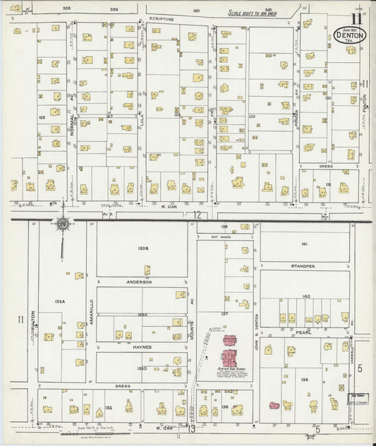 Sanborn Fire Insurance Map from Denton, Denton County, Texas (1921), Sheet #0011 - Historic Sanborn Fire Insurance Map Print, vintage old map wall art, antique decor, genealogy gift, Texas Texas map