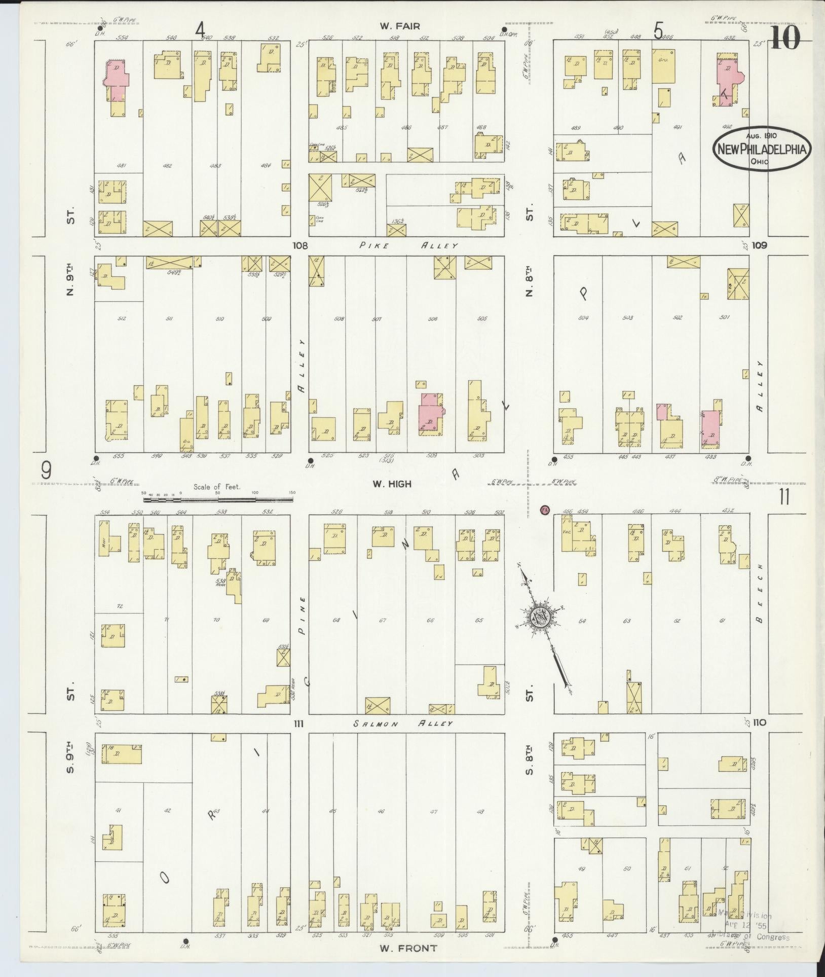 Sanborn Fire Insurance Map from New Philadelphia, Tuscarawas County, Ohio (1910), Sheet #0010 - Complete Map Set gallery image, historic Sanborn map, vintage wall art, Ohio Ohio