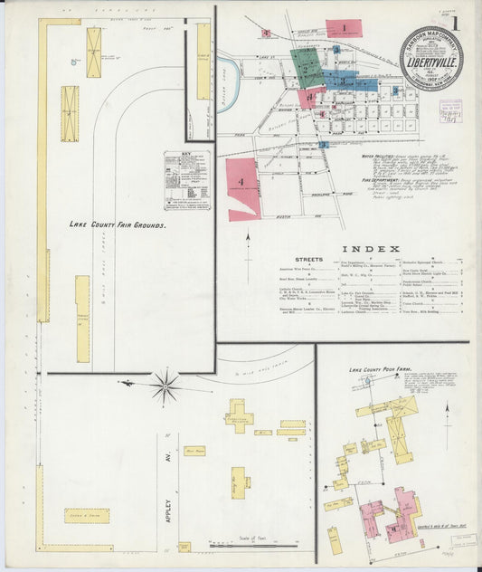 Sanborn Fire Insurance Map from Libertyville, Lake County, Illinois (1907), Sheet #0001 - Complete Map Set gallery image, historic Sanborn map, vintage wall art, Illinois Illinois