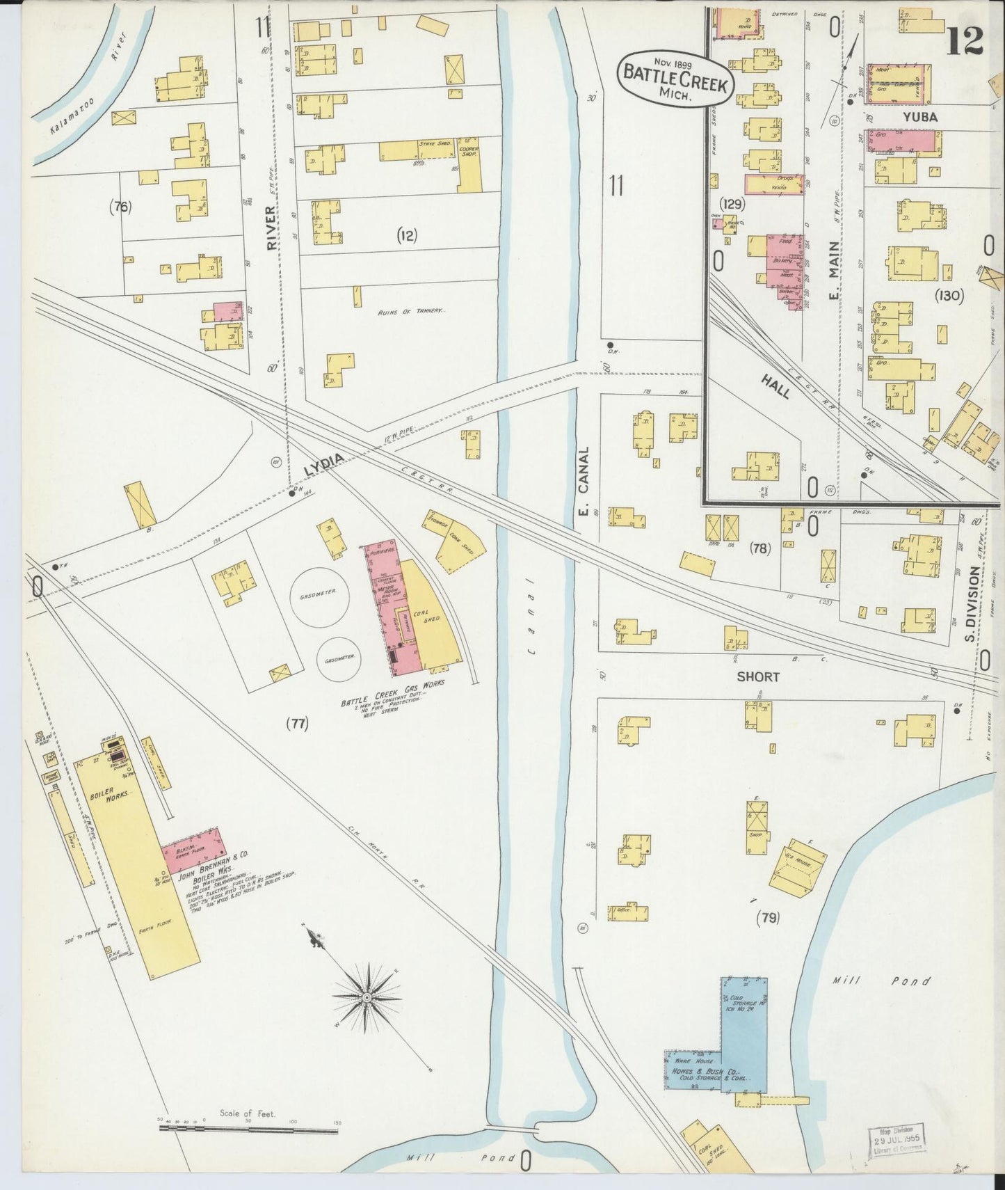 Sanborn Fire Insurance Map from Battle Creek, Calhoun County, Michigan (1899), Sheet #0012 - Complete Map Set gallery image, historic Sanborn map, vintage wall art, Michigan Michigan