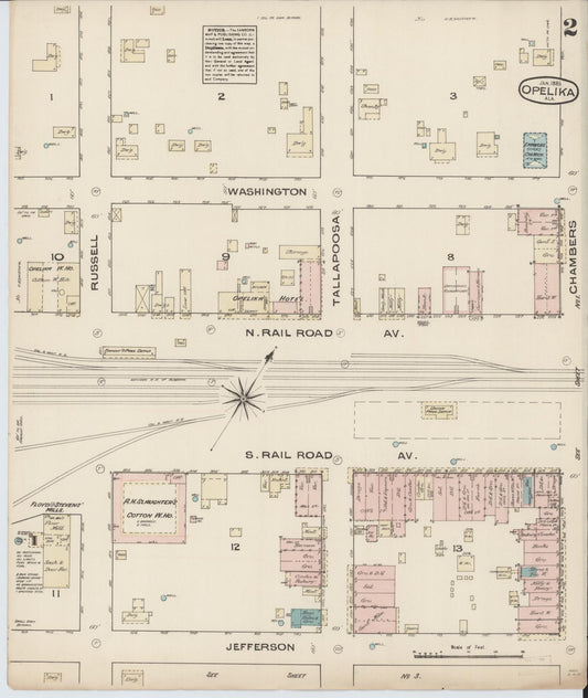 Sanborn Fire Insurance Map from Opelika, Lee County, Alabama (1885), Sheet #0002 - Historic Sanborn Fire Insurance Map Print, vintage old map wall art, antique decor, genealogy gift, Alabama Alabama map