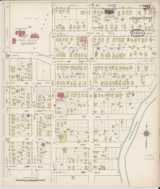 Sanborn Fire Insurance Map from Fargo, Cass County, North Dakota (1922), Sheet #0029 - Historic Sanborn Fire Insurance Map Print, vintage old map wall art, antique decor, genealogy gift, North Dakota North Dakota map